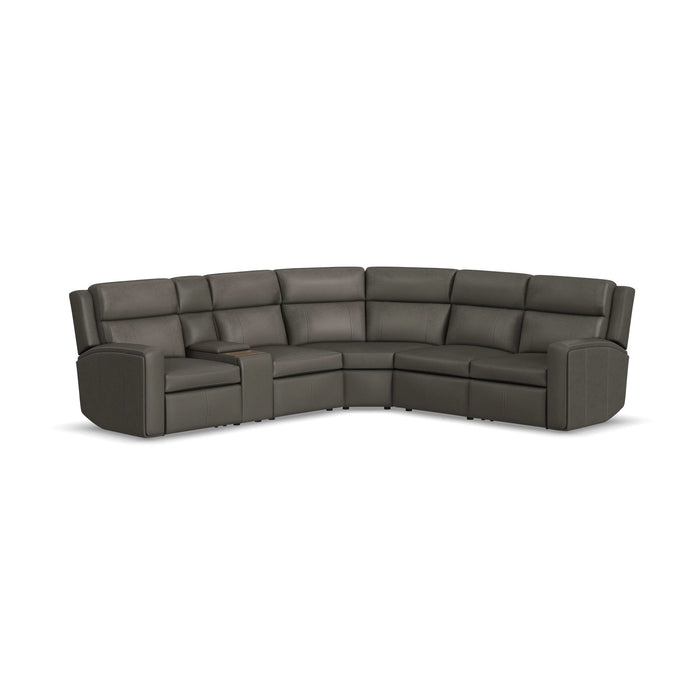 Wyatt Gunmetal Leather Power Reclining Sectional with Power Headrest & Lumbar