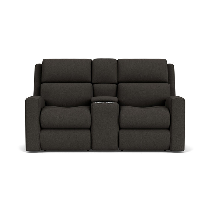 Score Fabric Power Reclining Loveseat with Console & Power Headrests & Lumbar