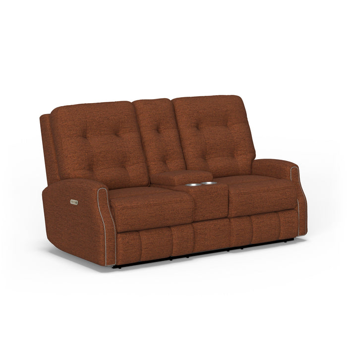 Devon Fabric Power Reclining Loveseat with Console & Power Headrests