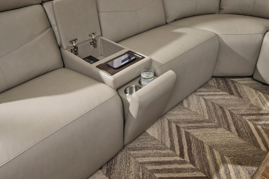 Dove Grey Fabric Power Reclining Sectional with Power Headrest, Lumbar, Heat, & Massage