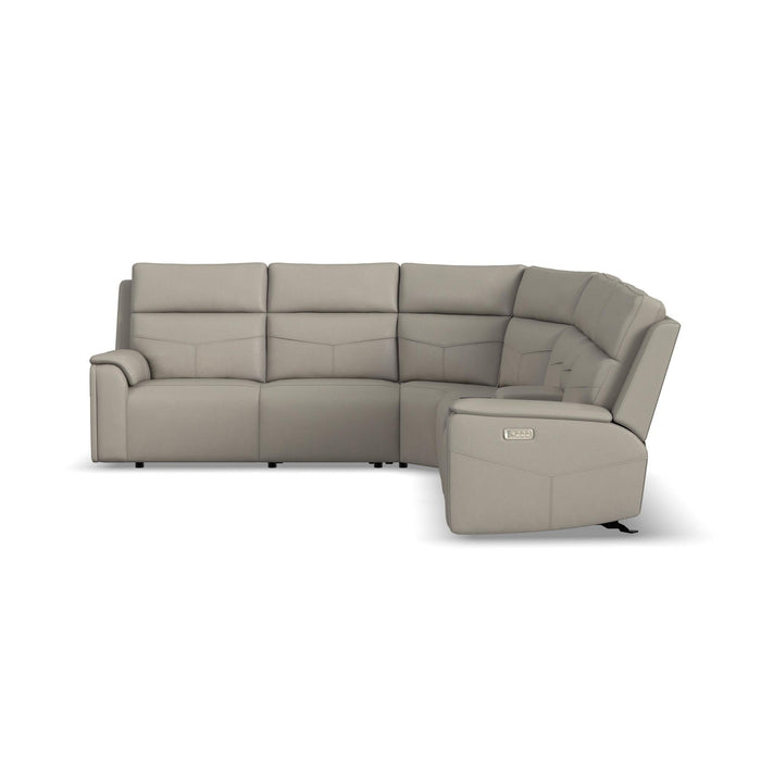 Vernon Dove Grey Fabric Power Reclining Sectional with Power Headrest, Lumbar, Heat, & Massage