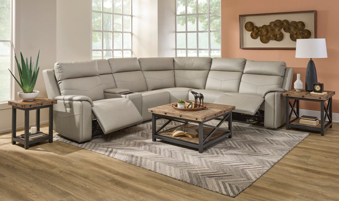 Vernon Dove Grey Fabric Power Reclining Sectional with Power Headrest, Lumbar, Heat, & Massage