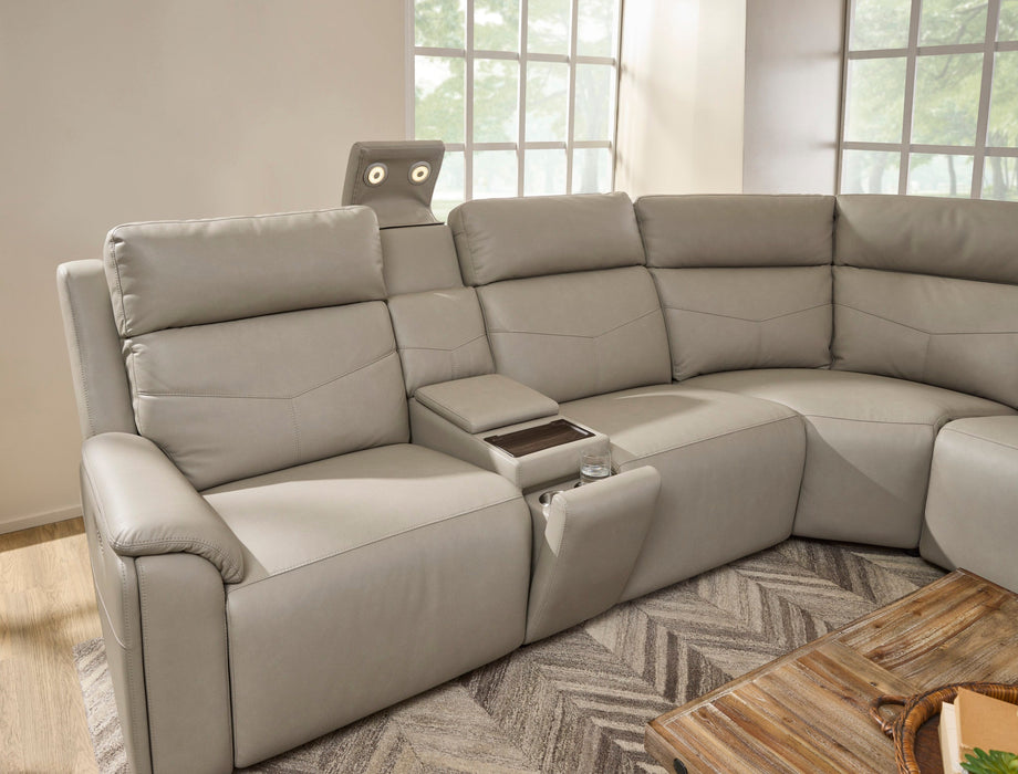 Vernon Dove Grey Fabric Power Reclining Sectional with Power Headrest, Lumbar, Heat, & Massage