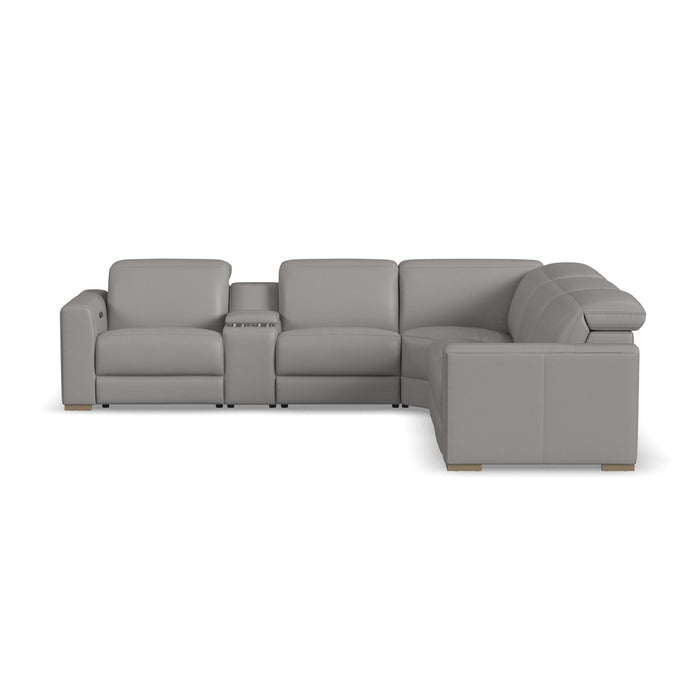 Aurora Ash Leather Power Reclining Sectional with Power Headrests