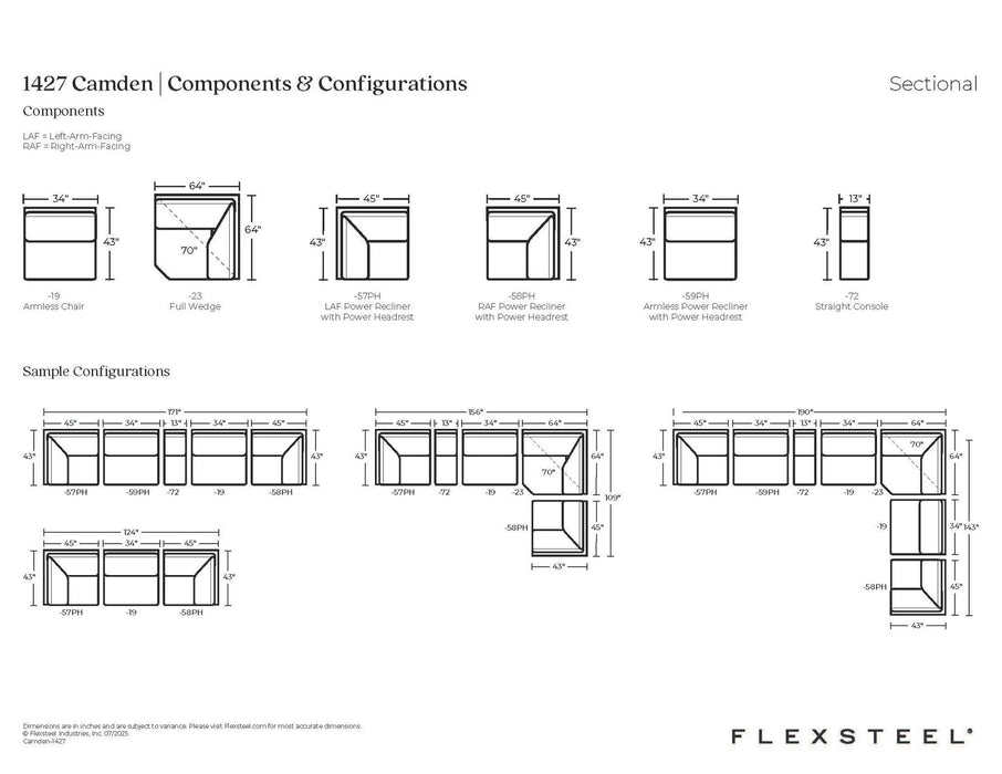 Camden Dusty Taupe Leather Power Reclining Sectional with Power Headrest