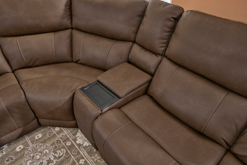 Carter Cappuccino Fabric Power Reclining Sectional with Power Headrests & Lumbar