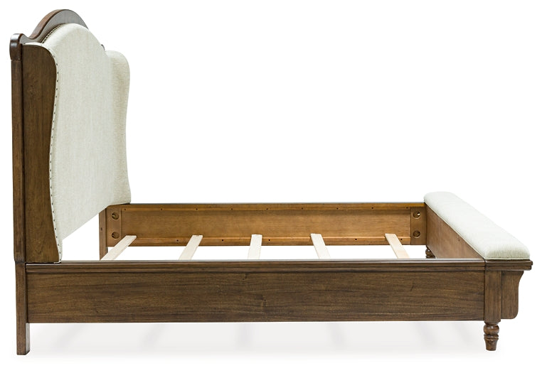 Sturlayne King Upholstered Panel Bed with Mirrored Dresser