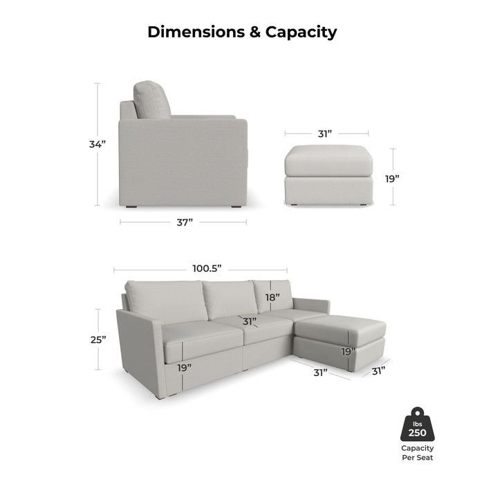 Flex Frost Fabric Sofa with Narrow Arm and Storage Ottoman