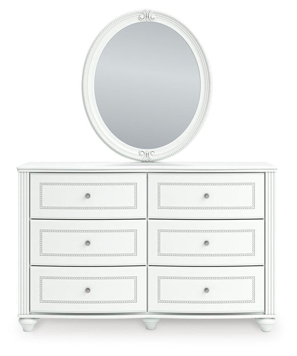 Kozlani Full Upholstered Panel Bed, Dresser, Mirror and Nightstand