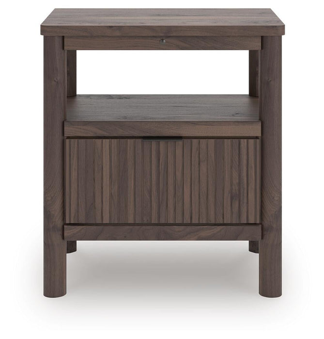 Cadmori Full Upholstered Panel Platform Bed, Dresser, Mirror and Nightstand