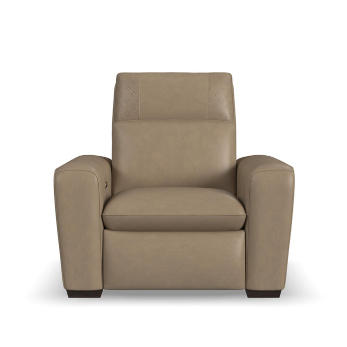 Sense Greige Leather Power Recliner with Power Headrest, Lumbar & Pulse