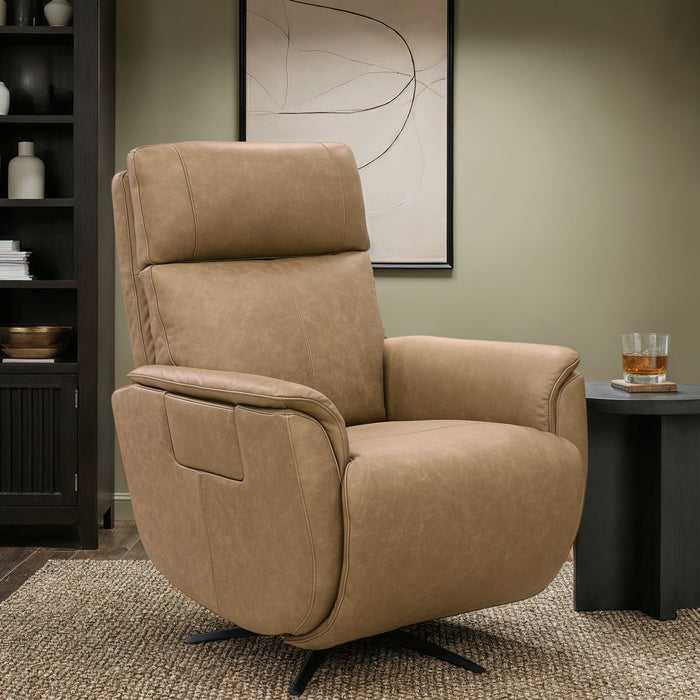 Cove Dune Leather Power Swivel Recliner with Power Headrest, Lumbar, Heat, & Massage