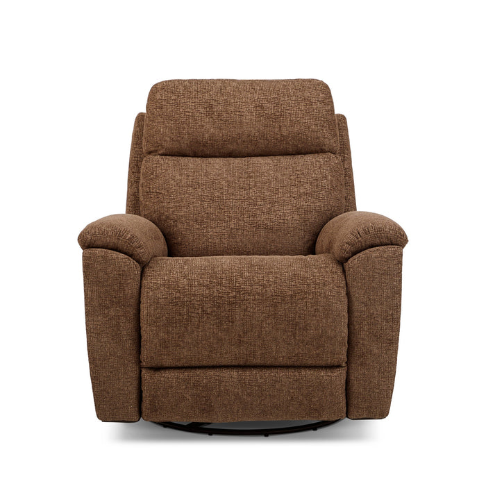 Refined Fabric Power Swivel Gliding Recliner with Power Headrest & Lumbar