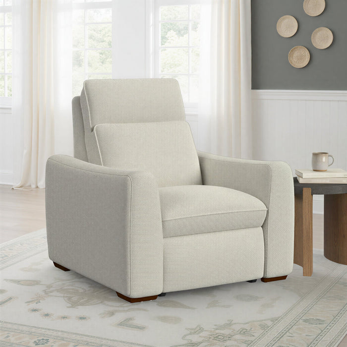 Ava Silver Sand Fabric Power Recliner with Power Headrest & Lumbar