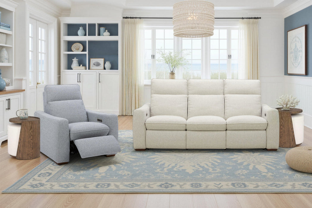 Ava Stonewash Fabric Power Recliner with Power Headrest & Lumbar