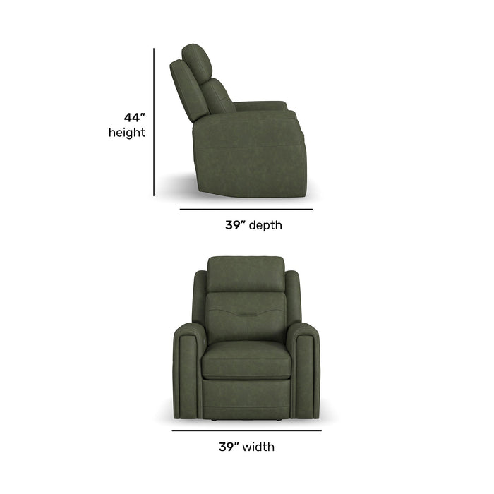 Felix Forest Green Leather Power Recliner with Power Headrest, Lumbar, Heat & Massage
