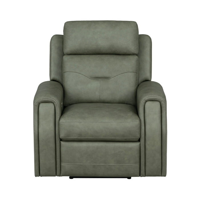 Felix Forest Green Leather Power Recliner with Power Headrest, Lumbar, Heat & Massage