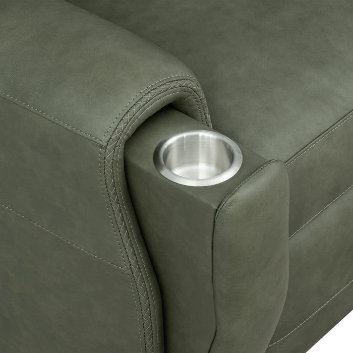 Felix Forest Green Leather Power Recliner with Power Headrest, Lumbar, Heat & Massage