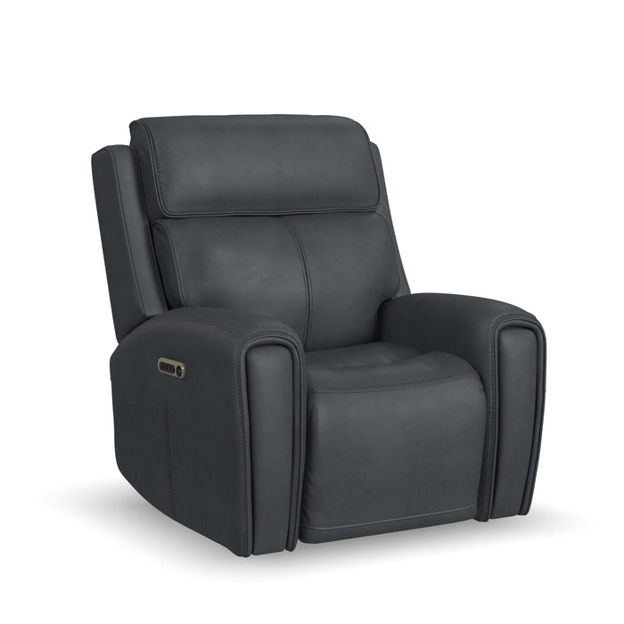 Warren True Navy Leather Power Recliner with Power Headrest & Lumbar