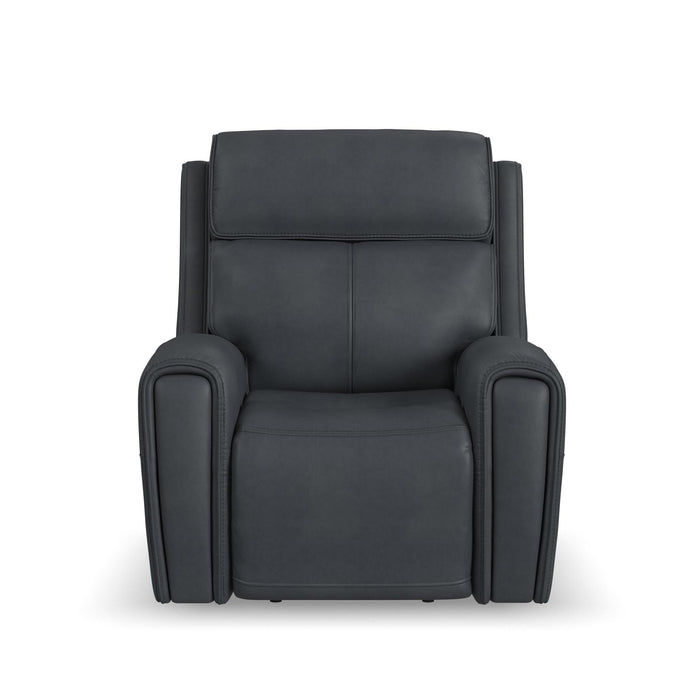 Warren True Navy Leather Power Recliner with Power Headrest & Lumbar