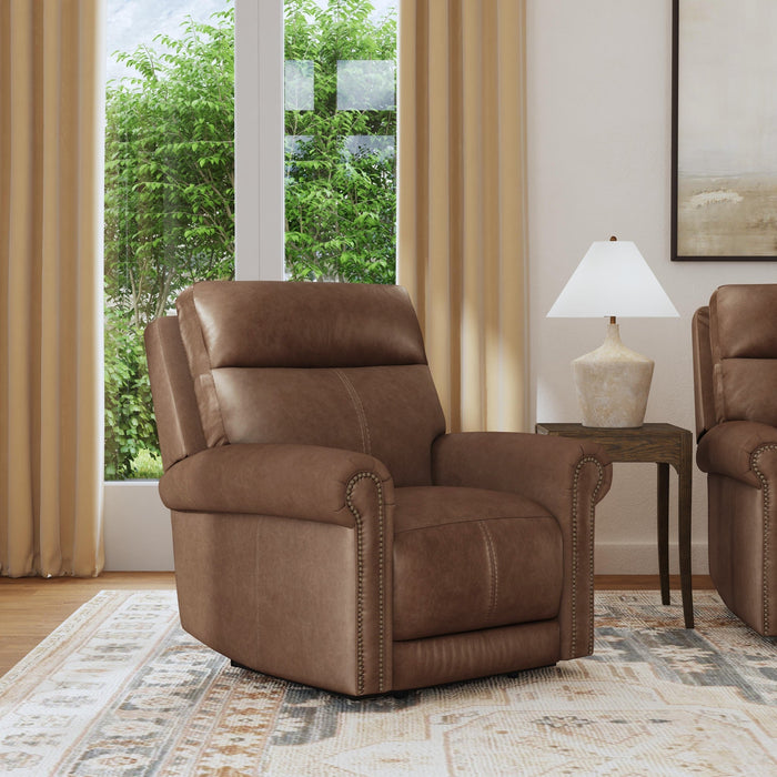 Alexander Tawny Leather Power Recliner with Power Headrest & Lumbar