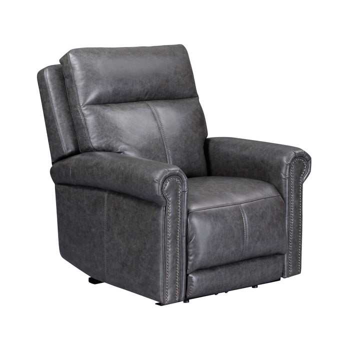 Alexander Weathered Stone Leather Power Recliner with Power Headrest & Lumbar