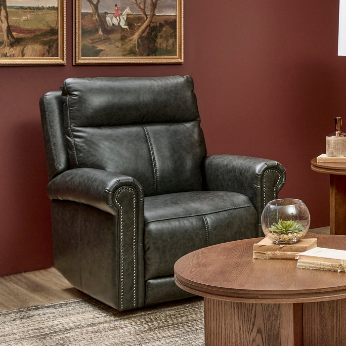Alexander Weathered Stone Leather Power Recliner with Power Headrest & Lumbar