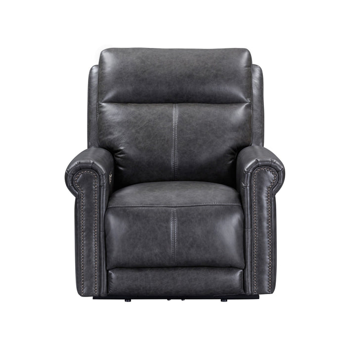 Alexander Weathered Stone Leather Power Recliner with Power Headrest & Lumbar