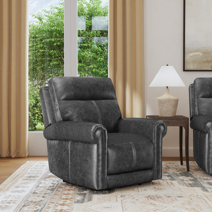 Alexander Weathered Stone Leather Power Recliner with Power Headrest & Lumbar