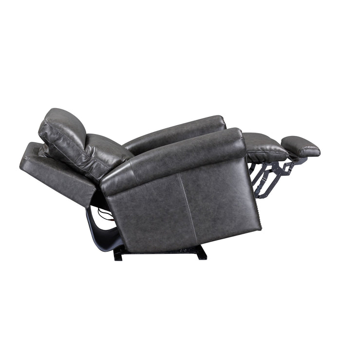 Alexander Weathered Stone Leather Power Recliner with Power Headrest & Lumbar