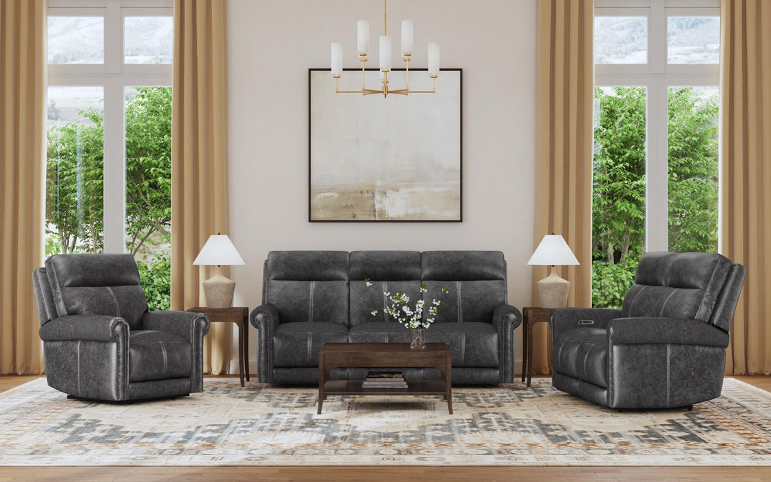 Alexander Weathered Stone Leather Power Recliner with Power Headrest & Lumbar