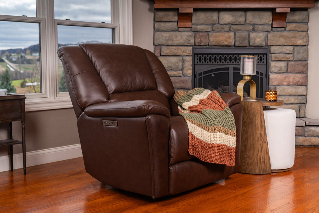 Plush Tavern Brown Leather Perfect Match Power Gliding Recliner with Power Headrest & Lumbar