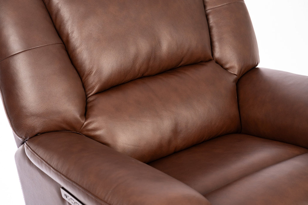 Plush Tavern Brown Leather Perfect Match Power Gliding Recliner with Power Headrest & Lumbar