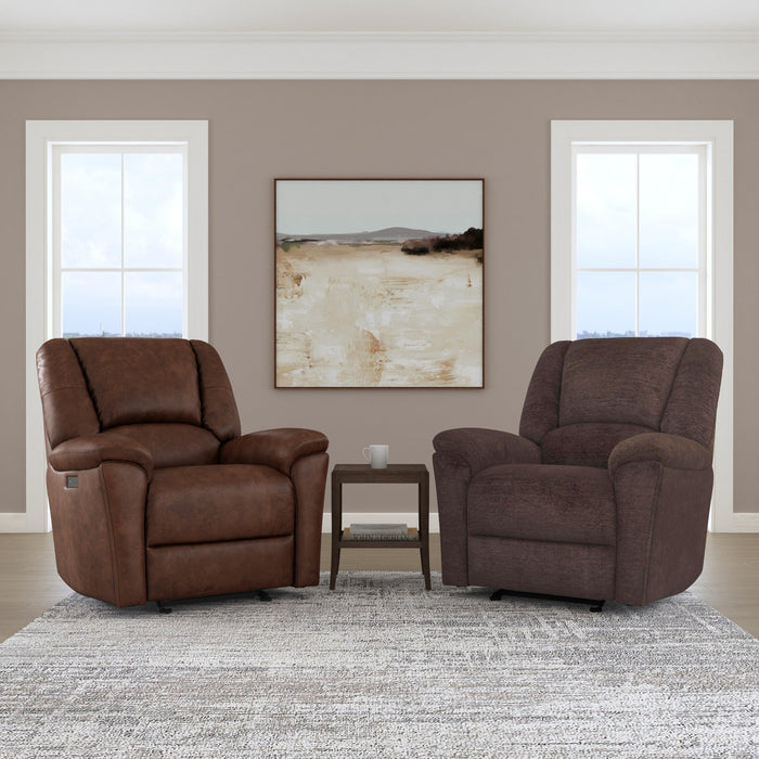 Plush Tavern Brown Leather Perfect Match Power Gliding Recliner with Power Headrest & Lumbar