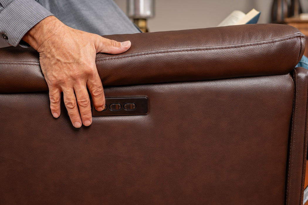 Plush Tavern Brown Leather Perfect Match Power Gliding Recliner with Power Headrest & Lumbar