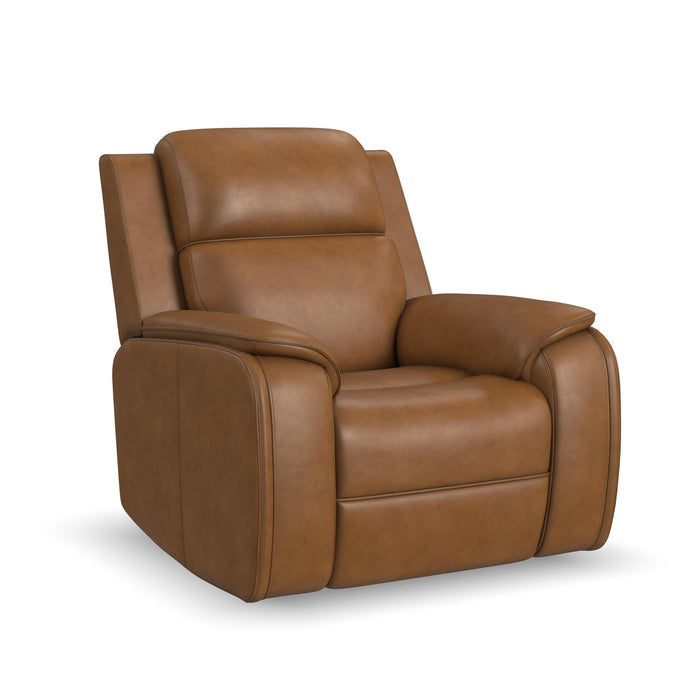 Ziggy Camel Leather Power Recliner with Power Headrest, Lumbar, Heat & Massage