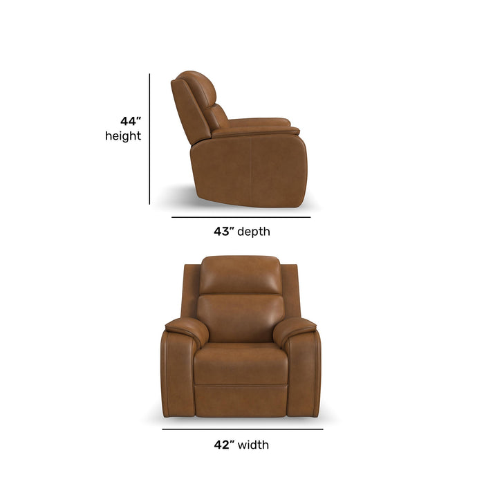 Ziggy Camel Leather Power Recliner with Power Headrest, Lumbar, Heat & Massage