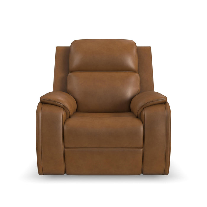 Ziggy Camel Leather Power Recliner with Power Headrest, Lumbar, Heat & Massage