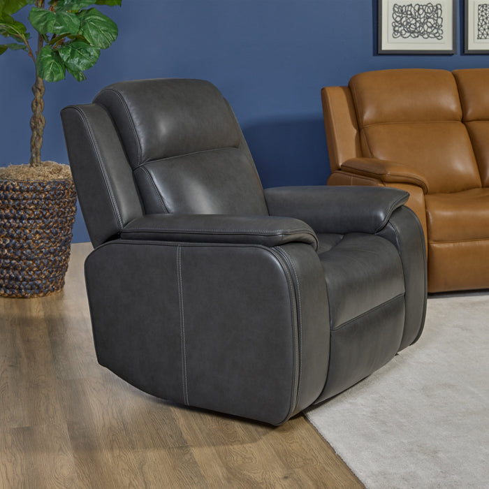 Ziggy Iron Leather Power Recliner with Power Headrest, Lumbar, Heat & Massage
