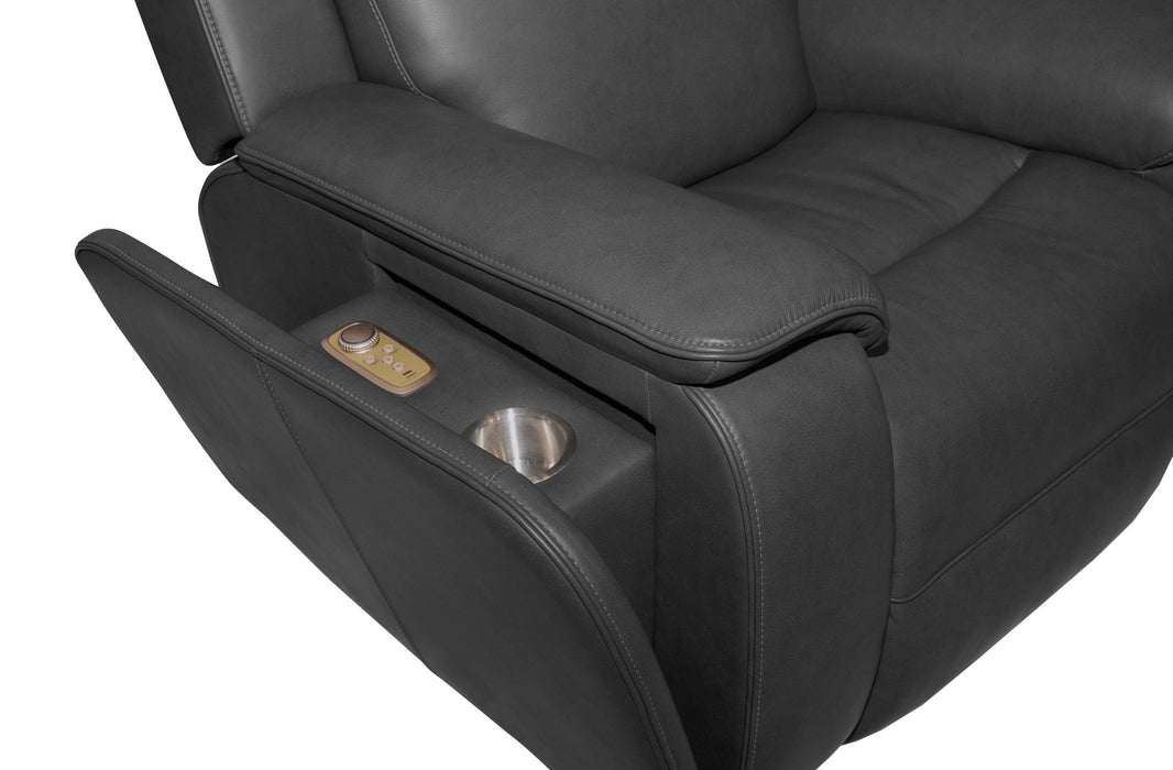 Ziggy Iron Leather Power Recliner with Power Headrest, Lumbar, Heat & Massage