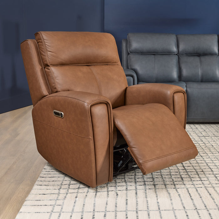 Warren Classic Brown Leather Power Recliner with Power Headrest & Lumbar