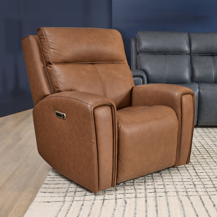 Warren Classic Brown Leather Power Recliner with Power Headrest & Lumbar