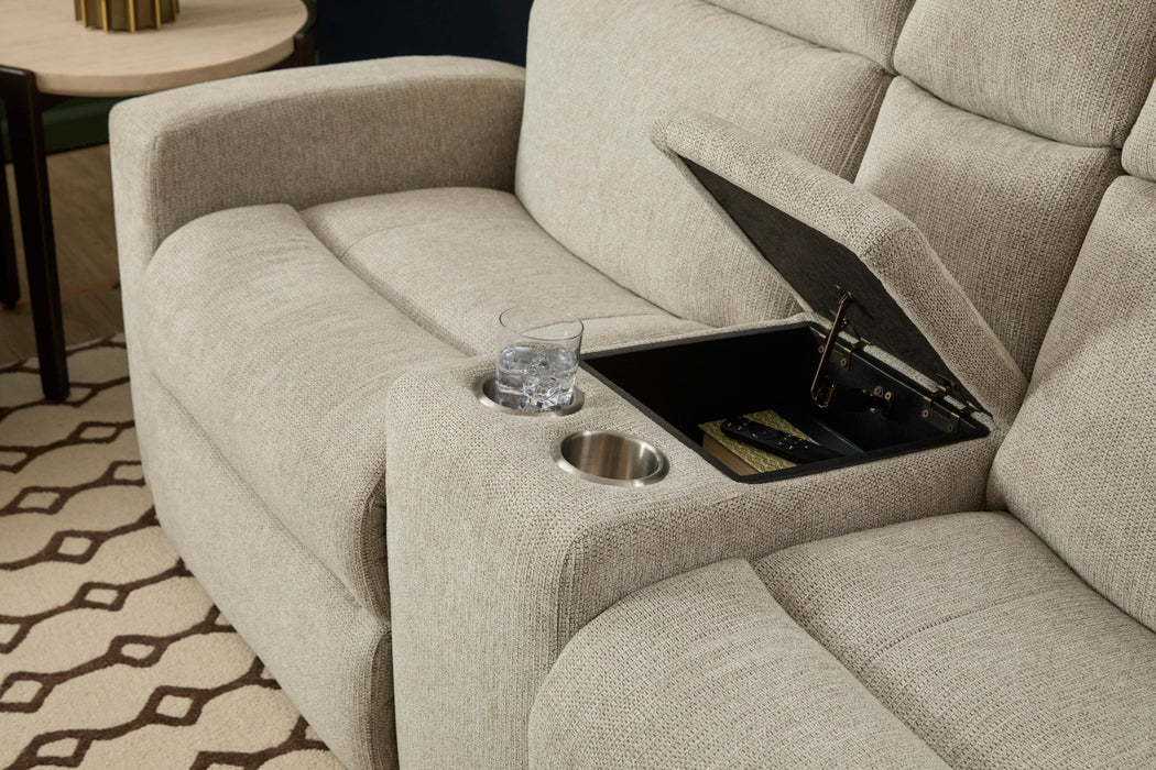 Score Fabric Power Reclining Loveseat with Console & Power Headrests & Lumbar