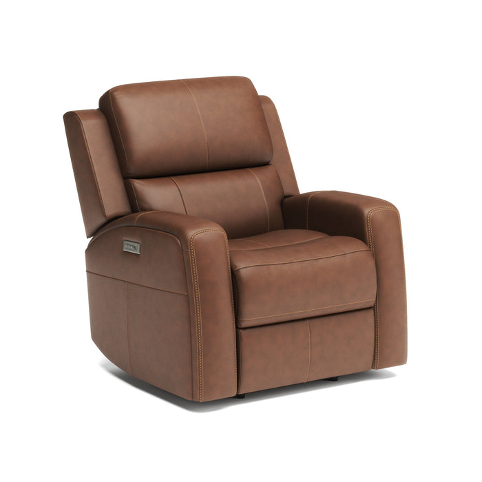 Linden Caramel Leather Power Recliner with Power Headrest & Lumbar