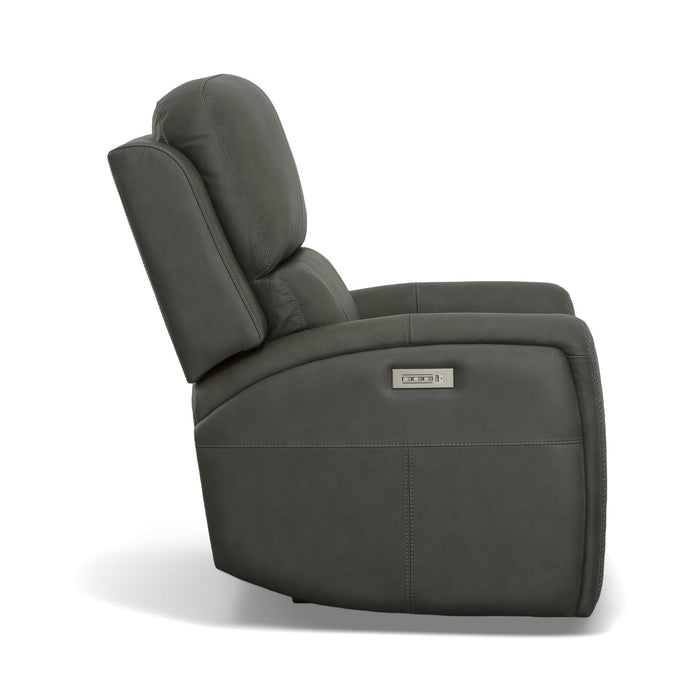 Linden Charcoal Leather Power Recliner with Power Headrest & Lumbar