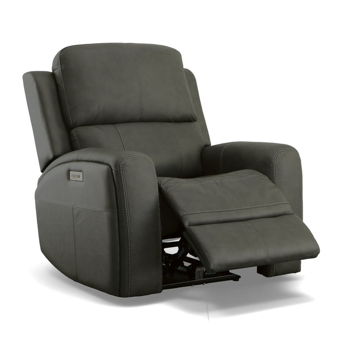 Linden Charcoal Leather Power Recliner with Power Headrest & Lumbar