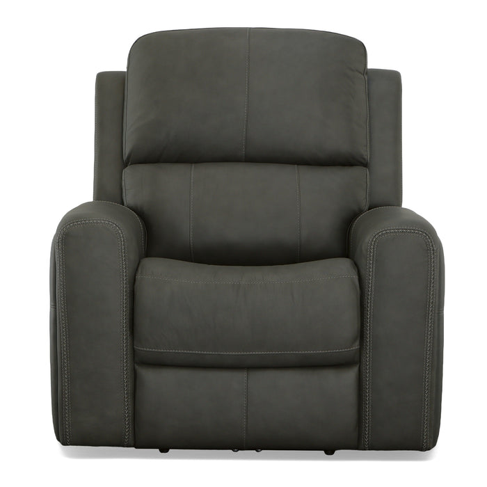 Linden Charcoal Leather Power Recliner with Power Headrest & Lumbar