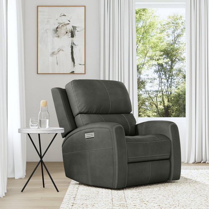 Linden Charcoal Leather Power Recliner with Power Headrest & Lumbar