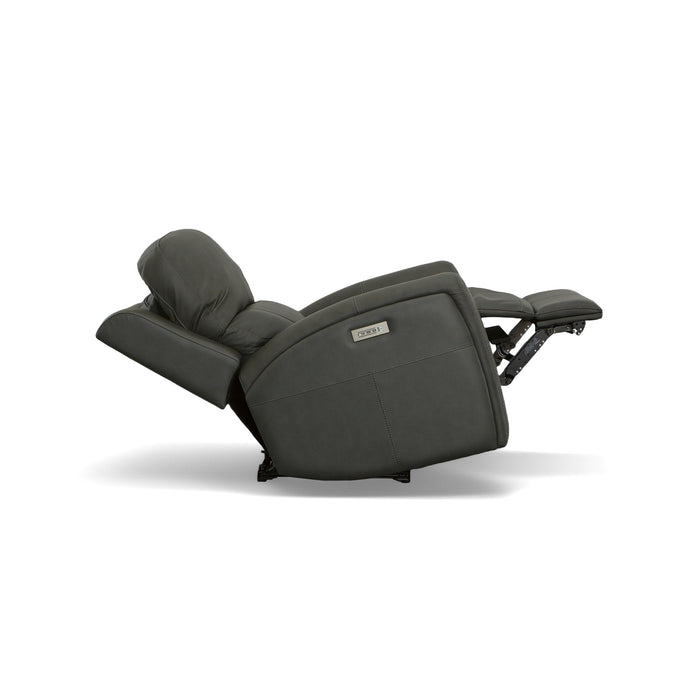 Linden Charcoal Leather Power Recliner with Power Headrest & Lumbar