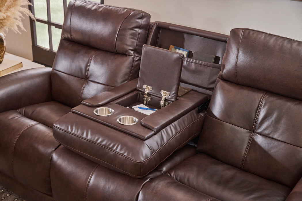 Ranger Rustic Brown Leather Power Reclining Sofa with Console, Power Headrest, Lumbar, Heat & Massage